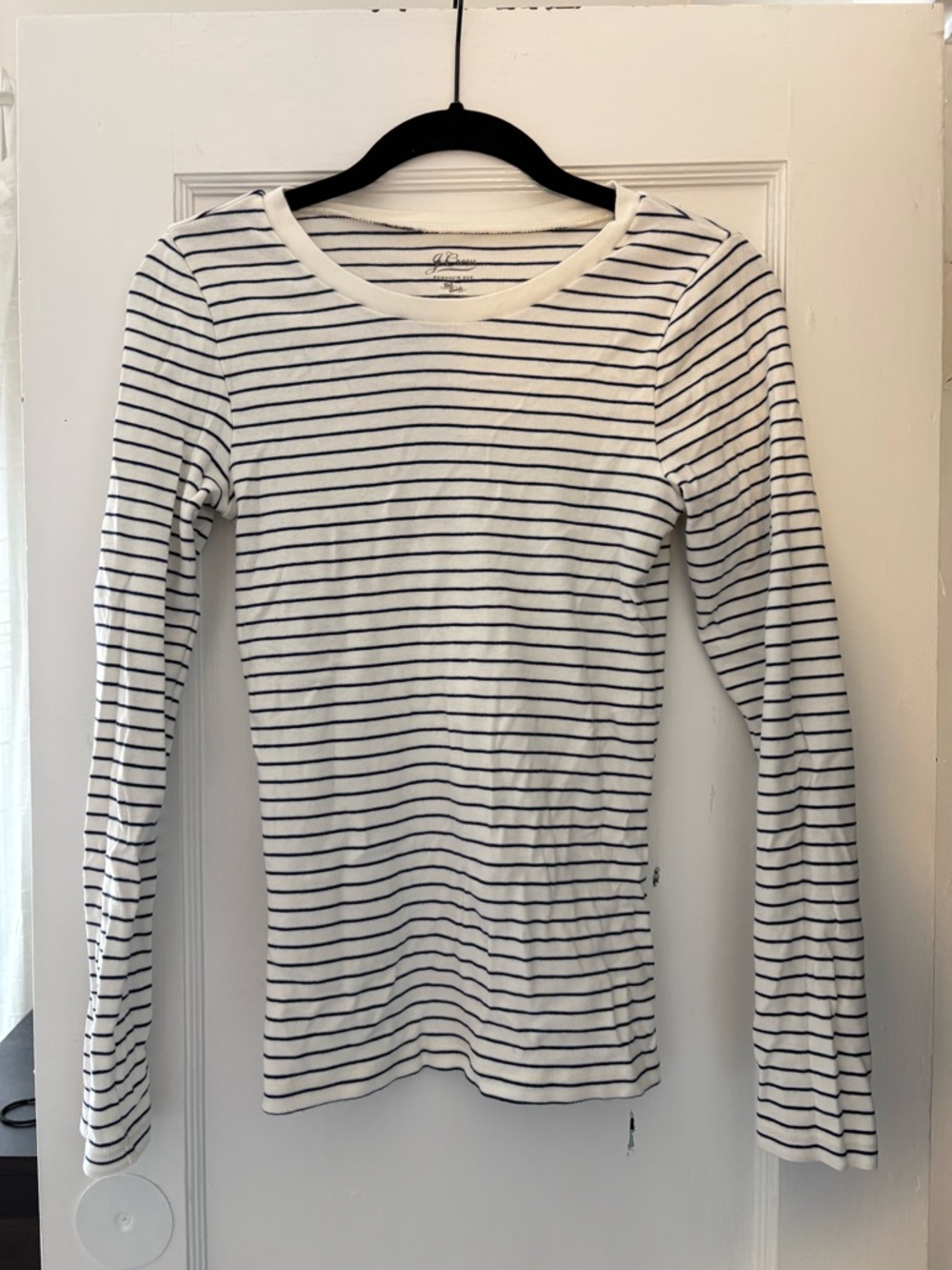 Long-Sleeve Navy Stripe Perfect Fit Crewneck Top - J. Crew